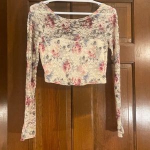 Cropped Lace Long Sleeve Floral Top